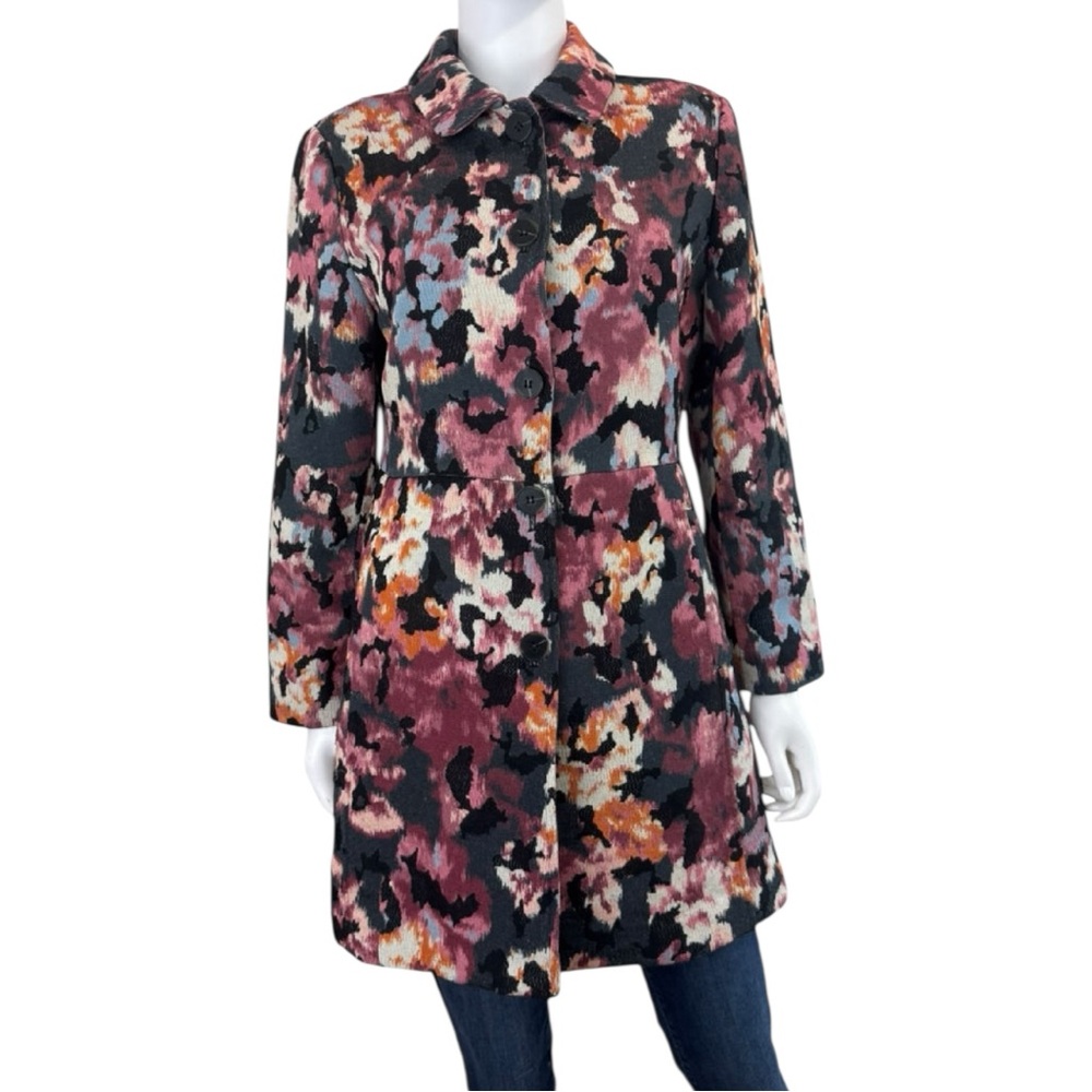 Chico's Muted Floral Drama Jacquard Coat Jacket Size M D0739